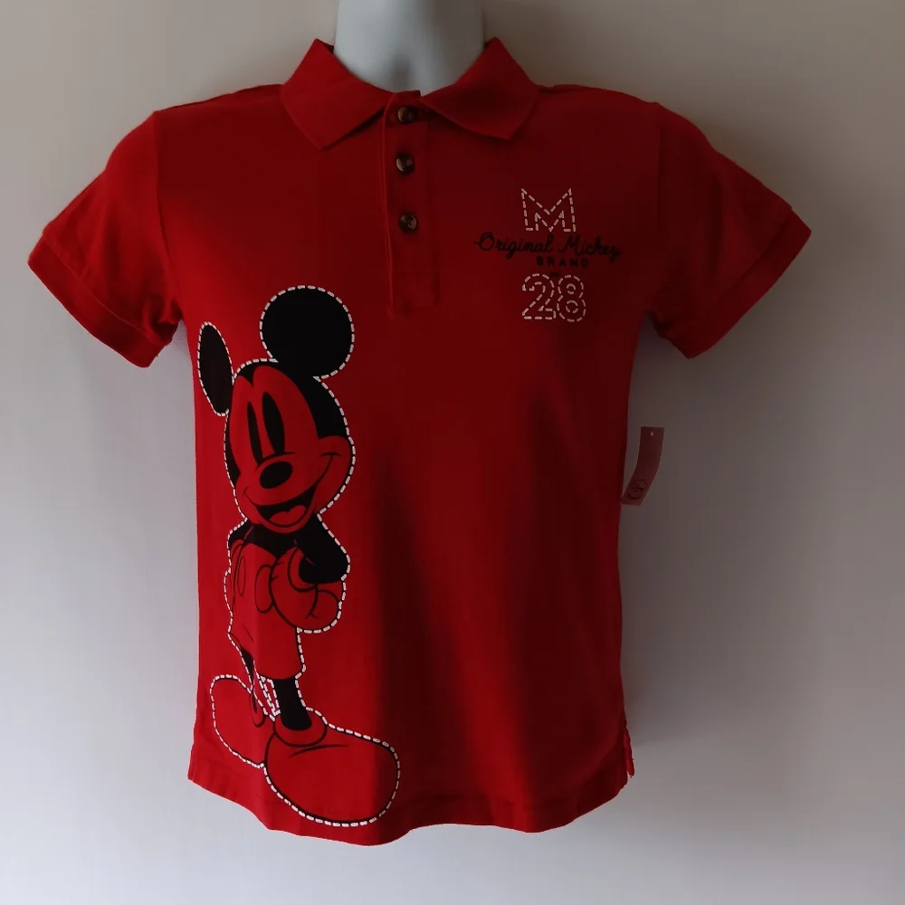 Disney Red Polo Shirt with Black Mickey Graphic